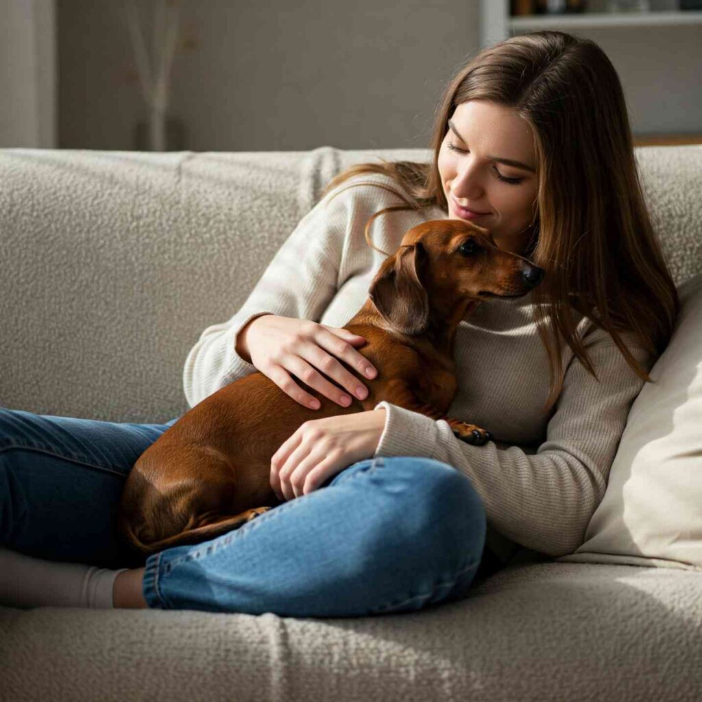 dachshund-cuddling-with-women