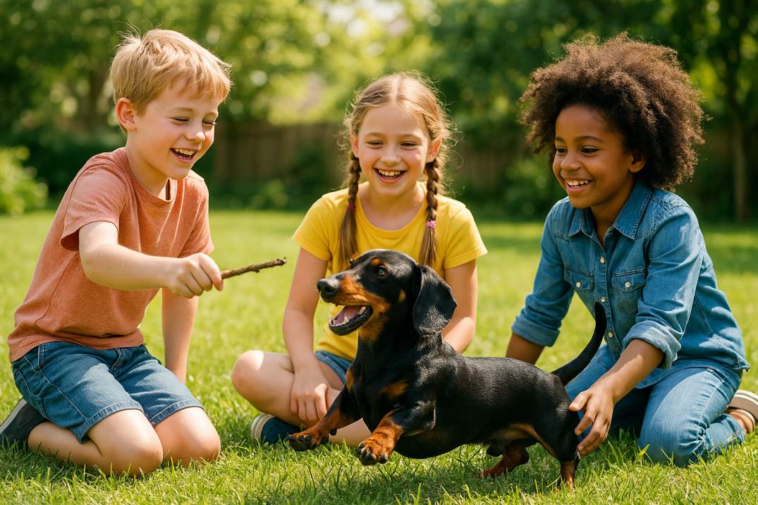 dachshund-playing-with-children